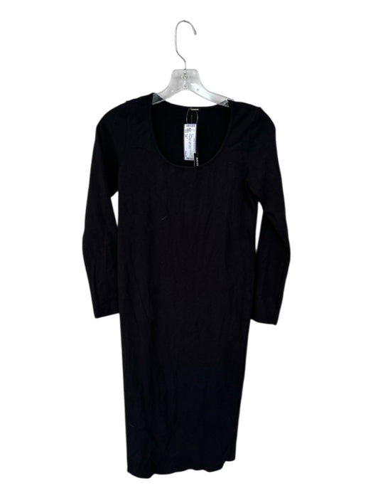Monrow Size XS Black Cotton Blend Long Sleeve Scoop Neck Midi Dress Black / XS