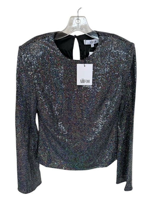 AIIFOS Size S Black & Multi Polyamide Shoulder Pads Glitter Long Sleeve Top Black & Multi / S