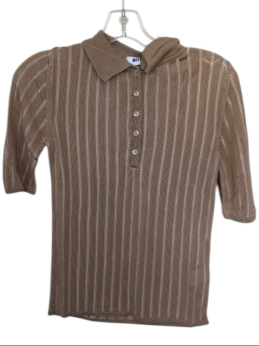 Rita Row Size S Taupe Rayon Short Sleeve Knit Ribbed Collar Top Taupe / S