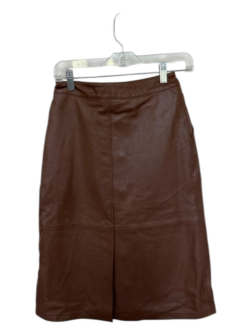 Deadwood Size 38 Brown Leather Front Pockets Snap buttons A Line Midi Skirt Brown / 38