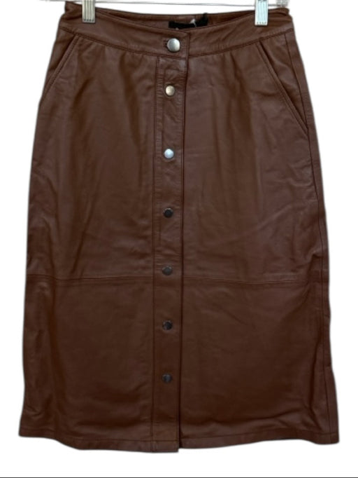 Deadwood Size 38 Brown Leather Front Pockets Snap buttons A Line Midi Skirt Brown / 38