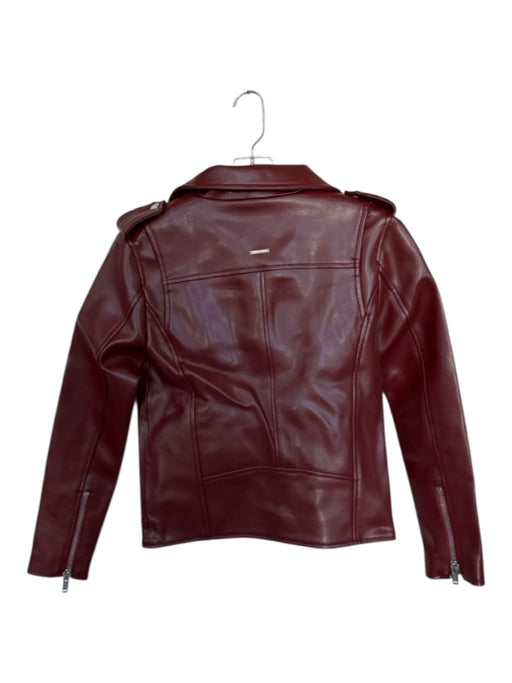 Deadwood Size 34 Maroon & Silver Leather Long Sleeve Full ZIp SHW Moto Jacket Maroon & Silver / 34