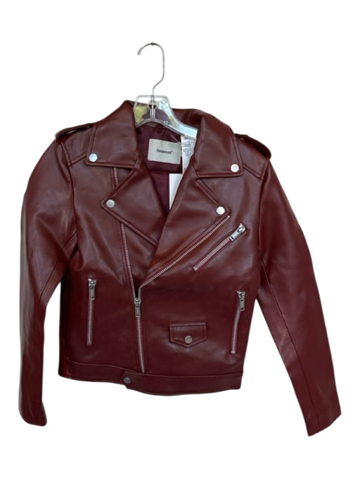 Deadwood Size 34 Maroon & Silver Leather Long Sleeve Full ZIp SHW Moto Jacket Maroon & Silver / 34