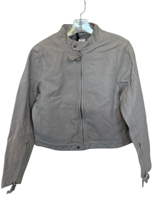 Deadwood Size M Light Gray Leather Long Sleeve Full ZIp SHW Jacket Light Gray / M