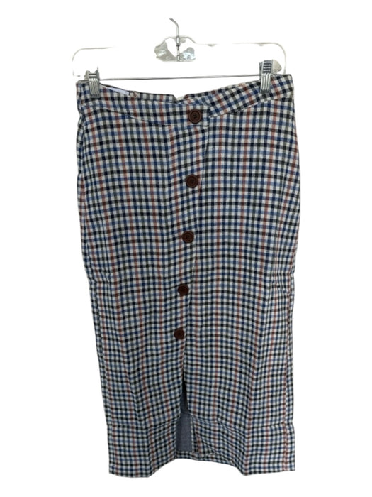 Rita Row Size M Navy & Orange Cotton High Waist Checkered Buttons Midi Skirt Navy & Orange / M