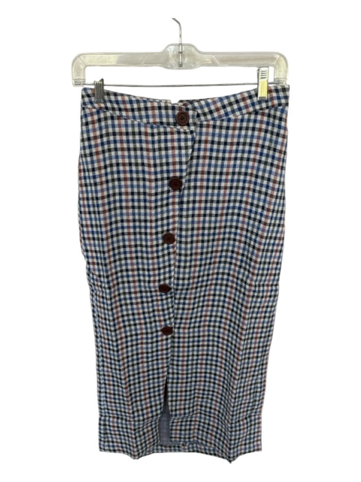 Rita Row Size S Navy & Orange Cotton High Waist Checkered Buttons Midi Skirt Navy & Orange / S