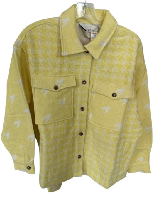 Summery Size S Yellow & White Cotton jaquard Front Pockets Shacket Jacket Yellow & White / S