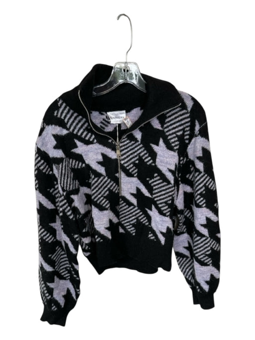 Summery Size S Purple & Black Wool Blend Knit Houndstooth Half Zip Sweater Purple & Black / S
