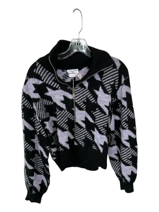 Summery Size S Purple & Black Wool Blend Knit Houndstooth Half Zip Sweater Purple & Black / S