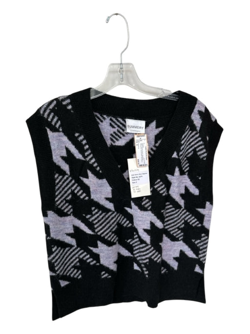 Summery Size S Purple & Black Wool Blend Sleeveless Houndstooth Knit Sweater Purple & Black / S