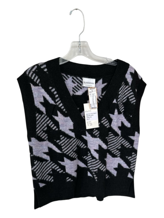 Summery Size S Purple & Black Wool Blend Sleeveless Houndstooth Knit Sweater Purple & Black / S