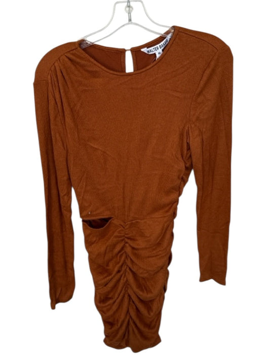 Walter Baker Size M Rust Rayon Blend Long Sleeve Gathered Side Cut Out Dress Rust / M