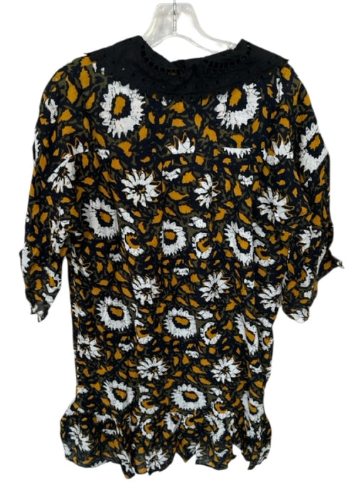 Walter Baker Size M Black & Green Long Sleeve Flowers Bib Dress Black & Green / M