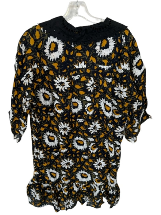 Walter Baker Size M Black & Green Long Sleeve Flowers Bib Dress Black & Green / M