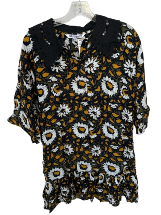 Walter Baker Size M Black & Green Long Sleeve Flowers Bib Dress Black & Green / M