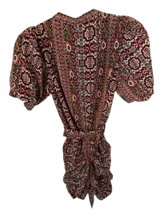 Walter Baker Size 6 Maroon & Green Print Short Balloon Sleeve Kaleidoscope Dress Maroon & Green Print / 6