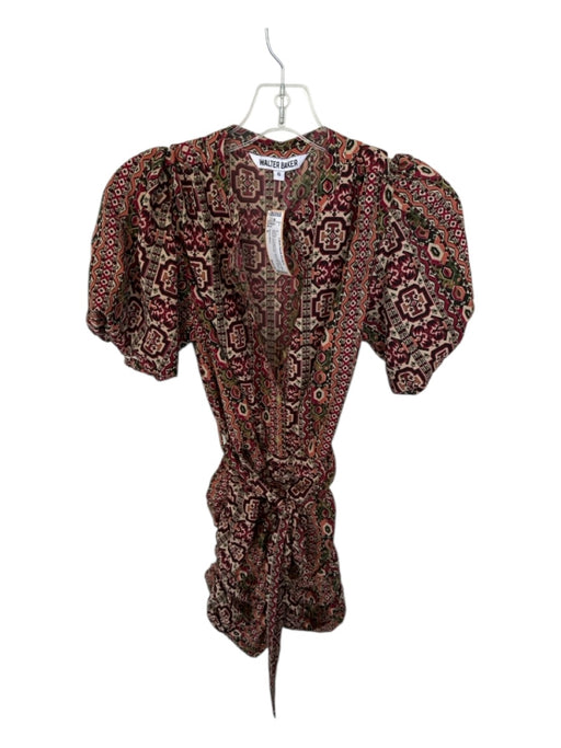 Walter Baker Size 6 Maroon & Green Print Short Balloon Sleeve Kaleidoscope Dress Maroon & Green Print / 6