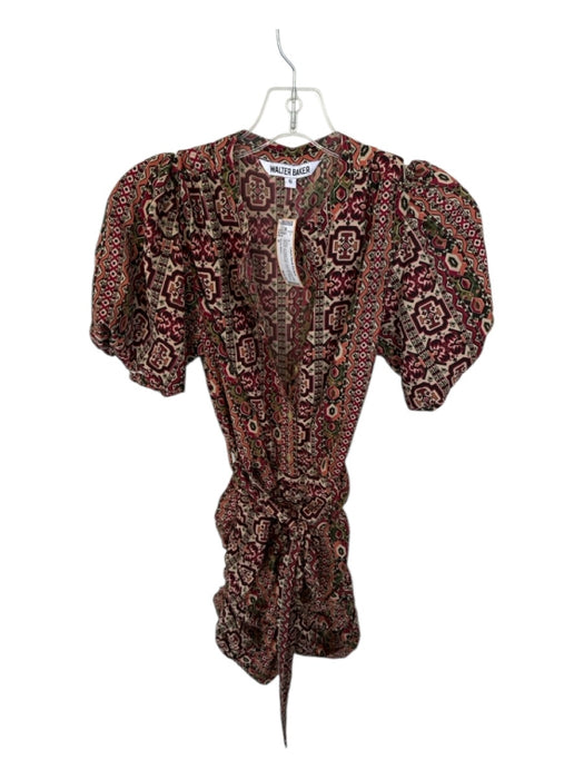 Walter Baker Size 6 Maroon & Green Print Short Balloon Sleeve Kaleidoscope Dress Maroon & Green Print / 6