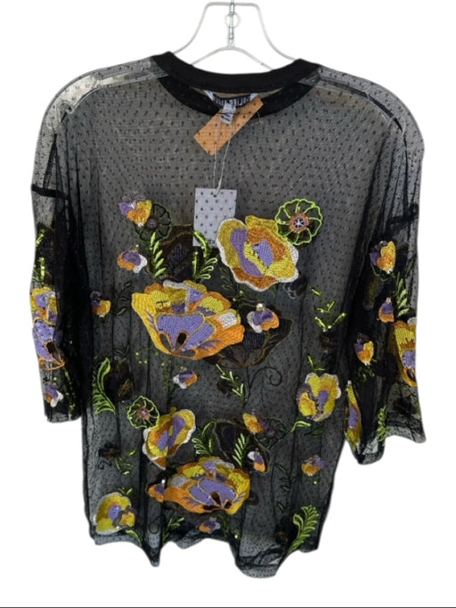 Walter Baker Size S Black & Multi Mesh Short Sleeve Embroider Detailing Top Black & Multi / S