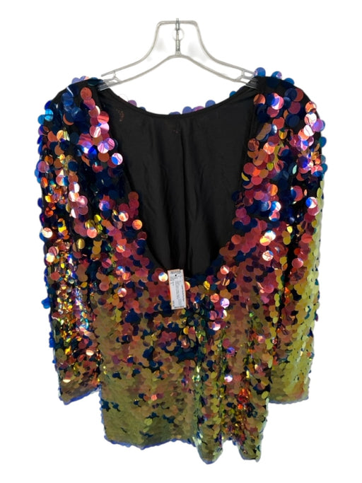Motel Size L Black & Multi Sequin Long Sleeve Iridescent Low Back Dress Black & Multi / L