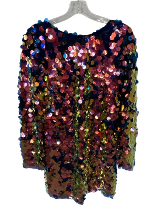 Motel Size L Black & Multi Sequin Long Sleeve Iridescent Low Back Dress Black & Multi / L