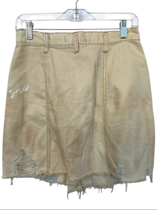 We The Free Size 27 Cream & White Cotton Cross Over Paint Splatter Denim Skirt Cream & White / 27