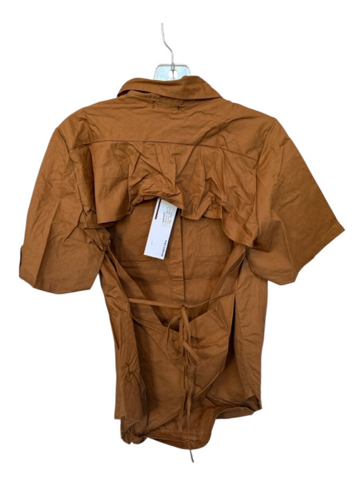 WNTRMSE Winter Muse Size S Tan Cotton Short Sleeve Button Down Open Back Top Tan / S