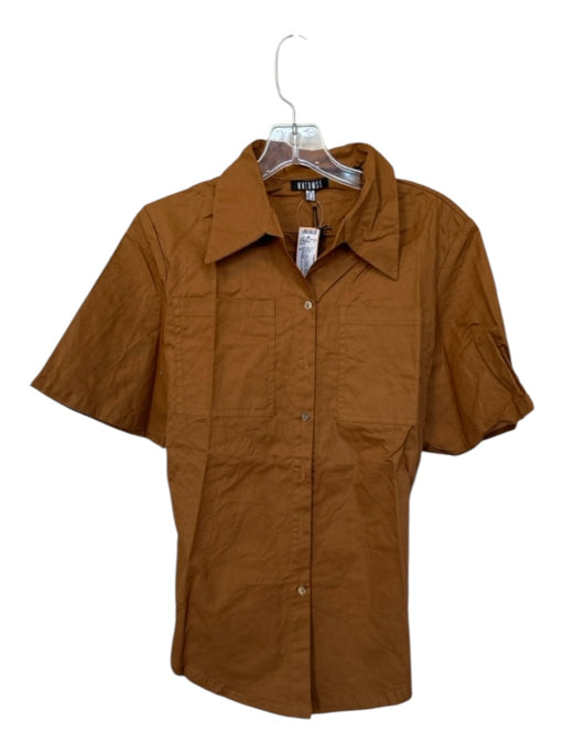 WNTRMSE Winter Muse Size S Tan Cotton Short Sleeve Button Down Open Back Top Tan / S