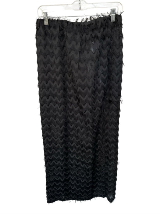 Blanca Size S/M Black Polyester Elastic Waist Fringe Semi Sheer Maxi Skirt Black / S/M
