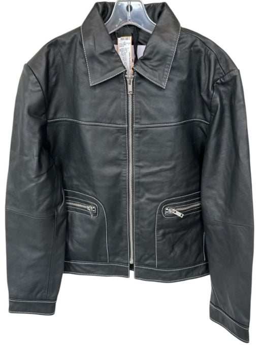 Deadwood NWT Size 42 Black & White Leather Stitching Full Zip Men's Jacket Black & White / 42