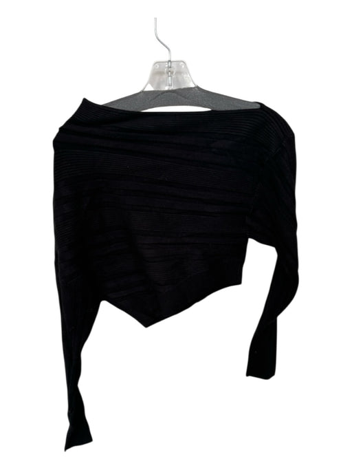 Acler Size 4 Black Long Sleeve Asymetric Neckline Ribbed Cropped Sweater Black / 4