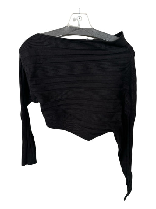 Acler Size 4 Black Long Sleeve Asymetric Neckline Ribbed Cropped Sweater Black / 4