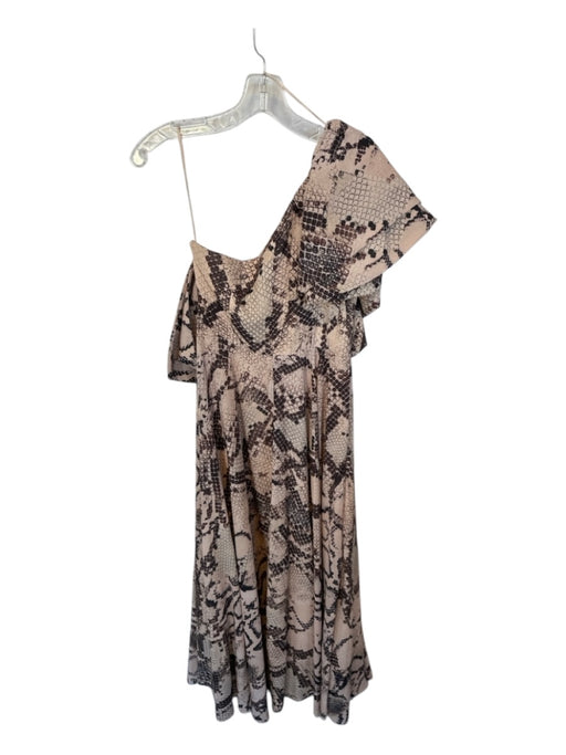 Solace London Size 8 Tan & brown Polyester One Shoulder Snake Print Gown Tan & brown / 8