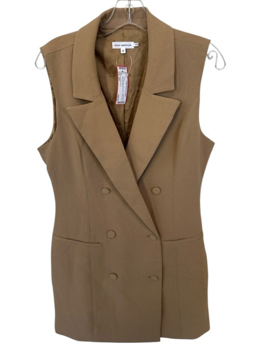 Good American Size 2/M Tan Polyester Sleeveless Collar Double Breasted Dress Tan / 2/M