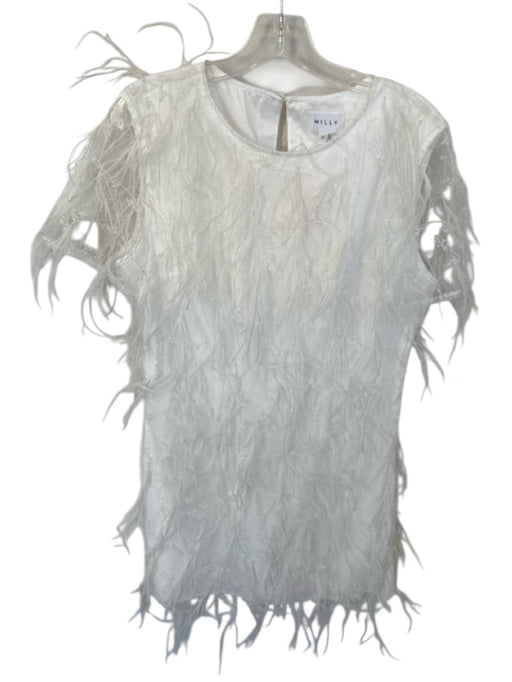 Milly Size 8 White Polyester Short Sleeve Feathered Dress White / 8