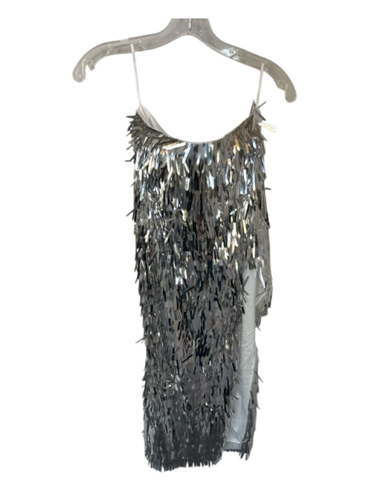 Atoir Size 4 Silver & White Sequin Side Zip High SLit Midi Skirt Silver & White / 4