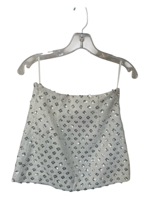 Atoir Size 4 White & Silver Tweed Flower Application Side Zip Mini Skirt White & Silver / 4