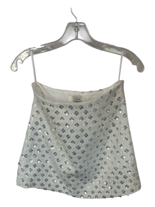 Atoir Size 4 White & Silver Tweed Flower Application Side Zip Mini Skirt White & Silver / 4