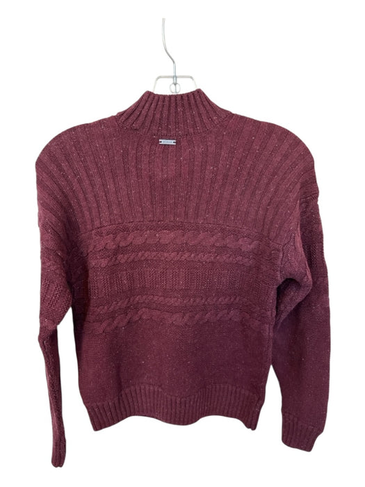 Prana Size XS Maroon Cotton Blend Mock Neck Speckled Long Sleeve Knit Sweater Maroon / XS
