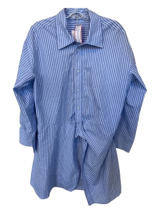 MNG Size M Blue & White Cotton Long Sleeve Striped Buttons Collar Dress Blue & White / M