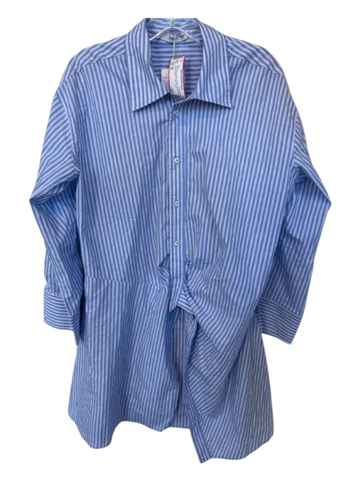 MNG Size M Blue & White Cotton Long Sleeve Striped Buttons Collar Dress Blue & White / M