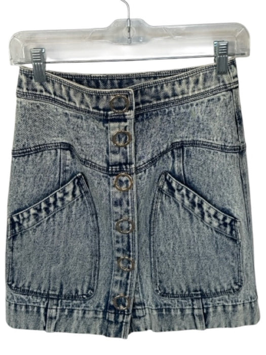 Acler Size Est XS Blue Cotton Blend Acid Wash Snap buttons Mini Denim Skirt Blue / Est XS