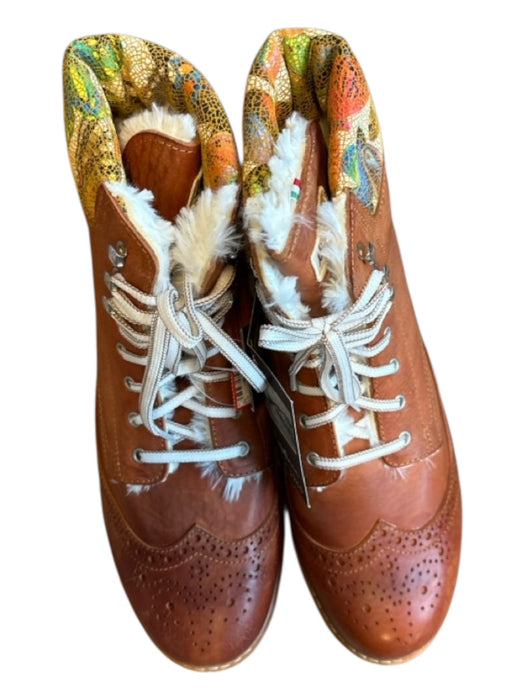 Montelliana Shoe Size 11 NWT Tobacco Leather Wingtip Fur Lined Lace Up Boots Tobacco / 11