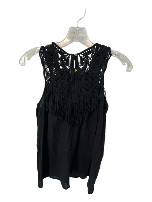 Ulla Johnson Size 4 Black Cotton Sleeveless Macrame Fringe Top Black / 4