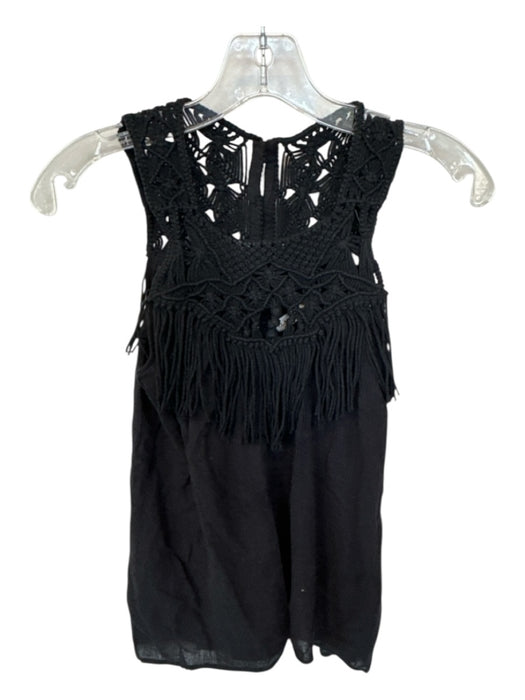 Ulla Johnson Size 4 Black Cotton Sleeveless Macrame Fringe Top Black / 4
