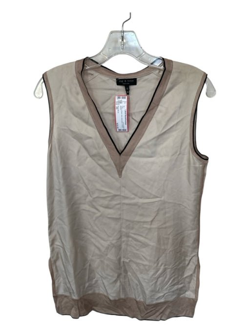 Rag & Bone Size XS Taupe & Black Silk Sleeveless V Neck Top Taupe & Black / XS