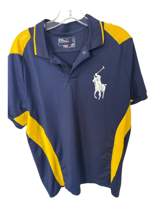 RLX Size L Navy & Yellow Polyester Blend Perforated Athletic Men's Polo Navy & Yellow / L