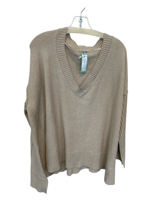 Free People Size XL Tan Polyester Blend Long Sleeve V Neck Sweater Tan / XL