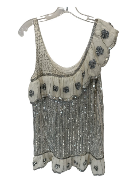 Ceilonia Size S White & Silver Viscose Blend Sleeveless Beaded Sequins Dress White & Silver / S