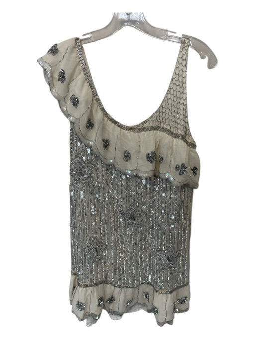Ceilonia Size S White & Silver Viscose Blend Sleeveless Beaded Sequins Dress White & Silver / S